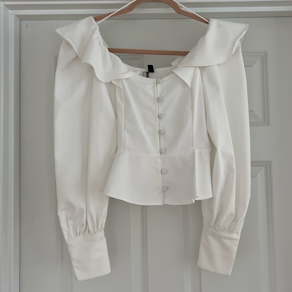 Topshop White Peplum Ruffle Top